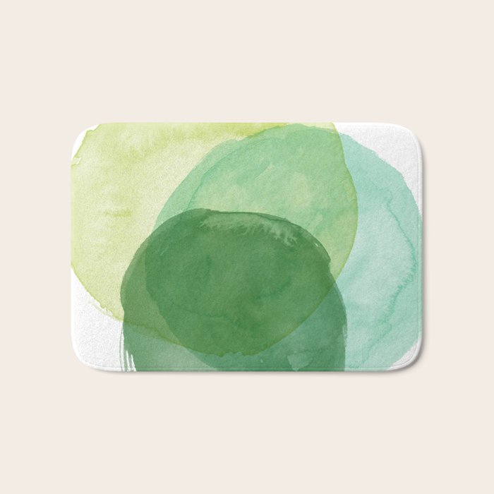Abstract Organic Watercolor Shapes Painting in Green Bath Mat Gallery Image 1