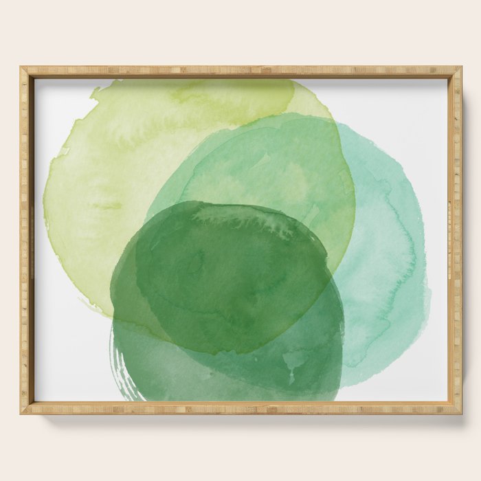 Abstract Organic Watercolor Shapes Painting in Green Serving Tray Gallery Image 1