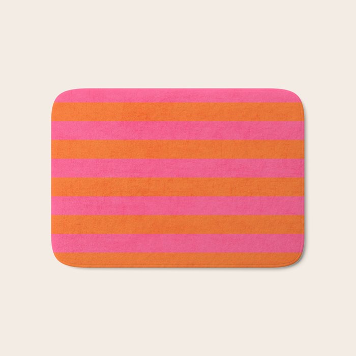 hot pink and orange stripes Bath Mat Gallery Image 1