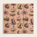 Halloween Pumpkins - vintage pink and black  Wood Wall Art Gallery Image 1