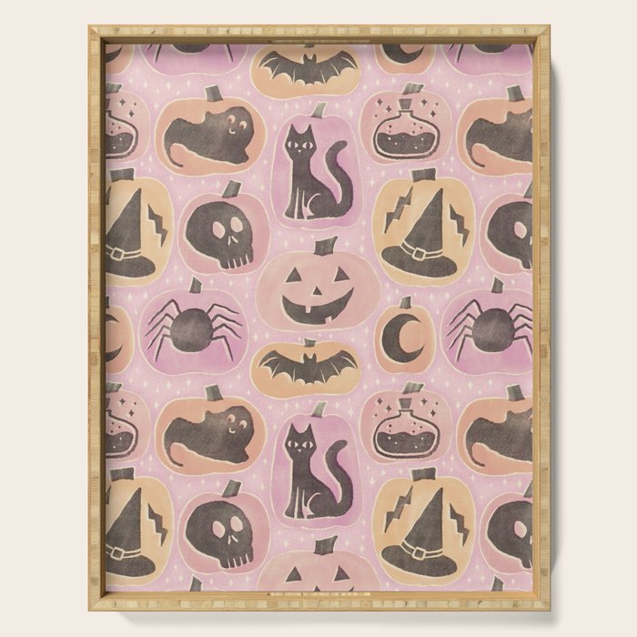 Halloween Pumpkins - vintage pink and black  Serving Tray Gallery Image 1