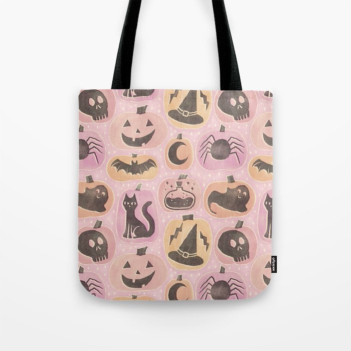 Halloween Pumpkins - vintage pink and black  Tote Bag Gallery Image 1