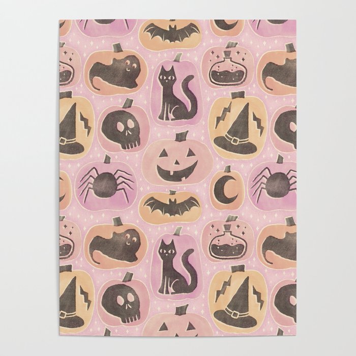 Halloween Pumpkins - vintage pink and black  Poster Gallery Image 4
