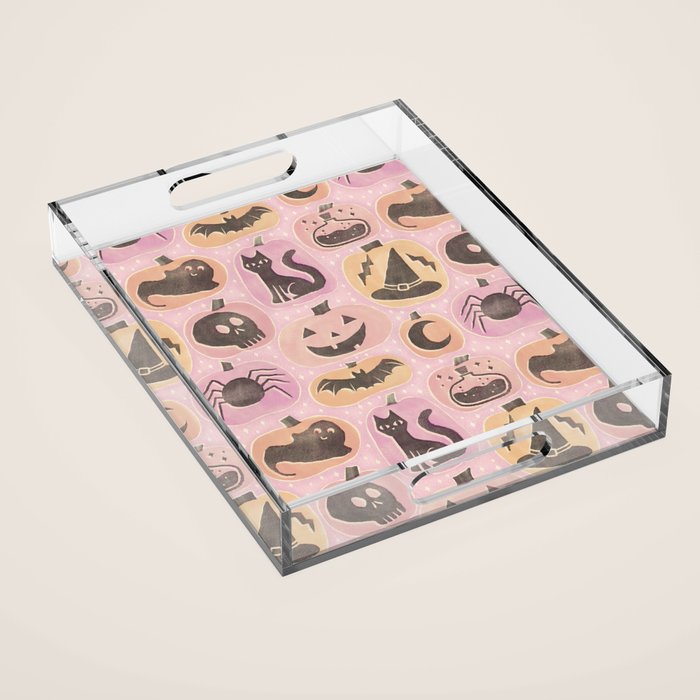 Halloween Pumpkins - vintage pink and black  Acrylic Tray Gallery Image 1