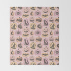 Halloween Pumpkins - vintage pink and black  Throw Blanket Gallery Image 2