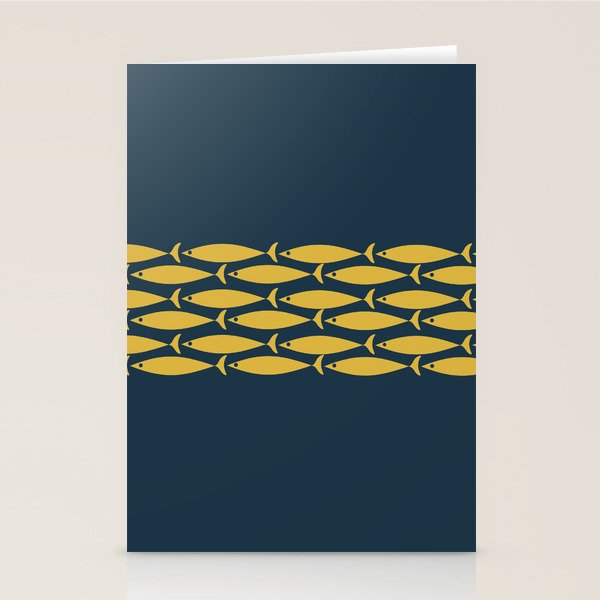 Fish Stripe 6 Minimalist Mid Century Modern Pattern in Light Mustard and Navy Blue Stationery Card Gallery Image 2