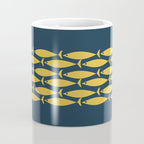 Fish Stripe 6 Minimalist Mid Century Modern Pattern in Light Mustard and Navy Blue Coffee Mug Gallery Image 4