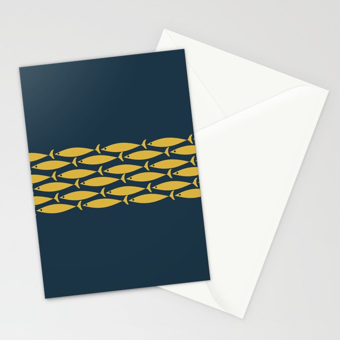 Fish Stripe 6 Minimalist Mid Century Modern Pattern in Light Mustard and Navy Blue Stationery Card Gallery Image 2