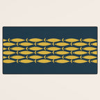 Fish Stripe 6 Minimalist Mid Century Modern Pattern in Light Mustard and Navy Blue Desk Mat Gallery Image 3