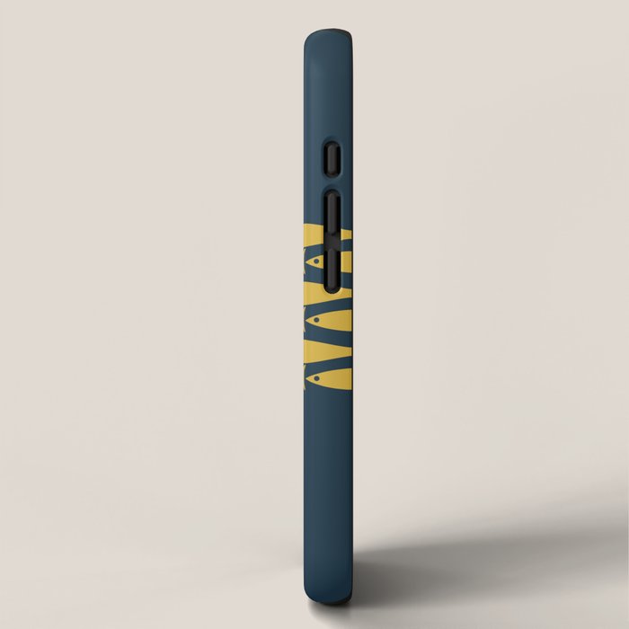 Fish Stripe 6 Minimalist Mid Century Modern Pattern in Light Mustard and Navy Blue iPhone Case Gallery Image 2