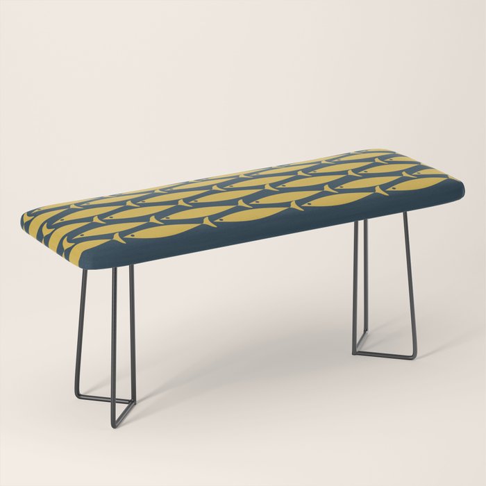 Fish Stripe 6 Minimalist Mid Century Modern Pattern in Light Mustard and Navy Blue Bench Gallery Image 1
