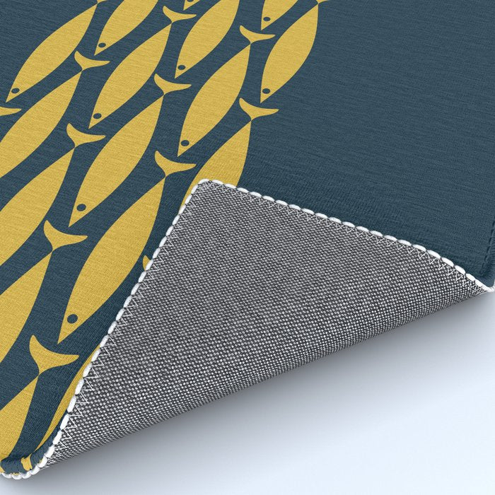 Fish Stripe 6 Minimalist Mid Century Modern Pattern in Light Mustard and Navy Blue Rug Gallery Image 4