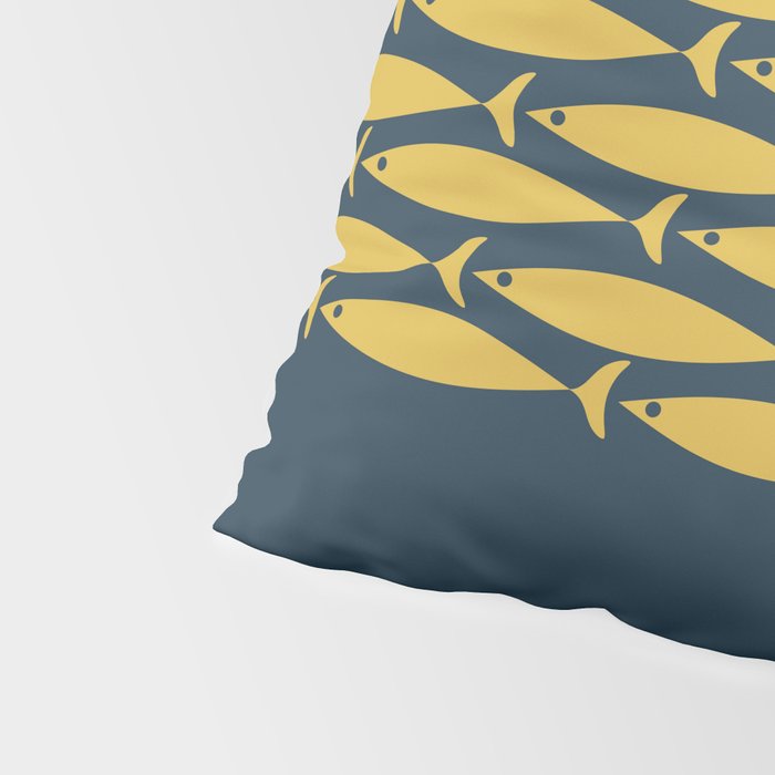 Fish Stripe 6 Minimalist Mid Century Modern Pattern in Light Mustard and Navy Blue Pillow Sham Gallery Image 4