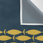 Fish Stripe 6 Minimalist Mid Century Modern Pattern in Light Mustard and Navy Blue Wall Tapestry Gallery Image 3