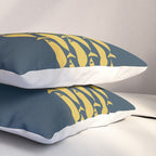 Fish Stripe 6 Minimalist Mid Century Modern Pattern in Light Mustard and Navy Blue Pillow Sham Gallery Image 3