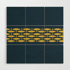 Fish Stripe 6 Minimalist Mid Century Modern Pattern in Light Mustard and Navy Blue Wood Wall Art Gallery Image 1