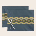 Fish Stripe 6 Minimalist Mid Century Modern Pattern in Light Mustard and Navy Blue Placemat Gallery Image 1