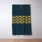 Fish Stripe 6 Minimalist Mid Century Modern Pattern in Light Mustard and Navy Blue Window Curtain Gallery Image 3