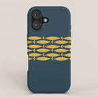 Fish Stripe 6 Minimalist Mid Century Modern Pattern in Light Mustard and Navy Blue iPhone Case Gallery Image 1