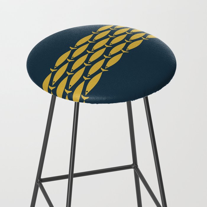 Fish Stripe 6 Minimalist Mid Century Modern Pattern in Light Mustard and Navy Blue Stool Gallery Image 2