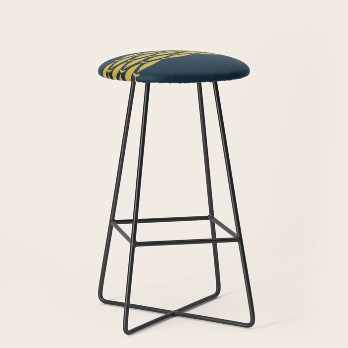 Fish Stripe 6 Minimalist Mid Century Modern Pattern in Light Mustard and Navy Blue Stool Gallery Image 1