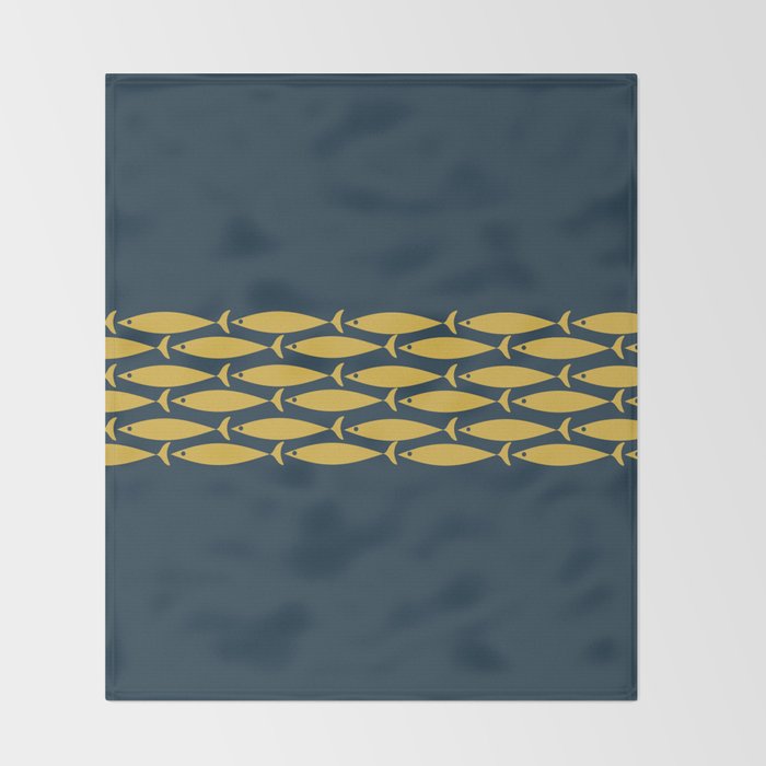 Fish Stripe 6 Minimalist Mid Century Modern Pattern in Light Mustard and Navy Blue Throw Blanket Gallery Image 2