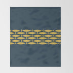 Fish Stripe 6 Minimalist Mid Century Modern Pattern in Light Mustard and Navy Blue Throw Blanket Gallery Image 2