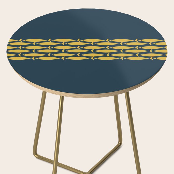 Fish Stripe 6 Minimalist Mid Century Modern Pattern in Light Mustard and Navy Blue Side Table Gallery Image 2
