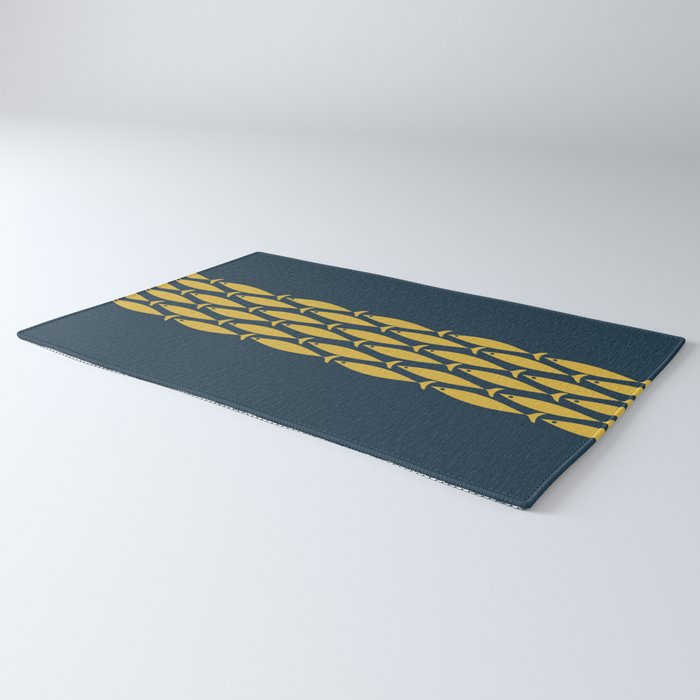 Fish Stripe 6 Minimalist Mid Century Modern Pattern in Light Mustard and Navy Blue Rug Gallery Image 3