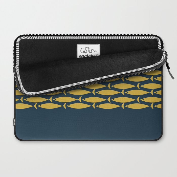 Fish Stripe 6 Minimalist Mid Century Modern Pattern in Light Mustard and Navy Blue Laptop Sleeve Gallery Image 2