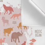 Kids animal world map in shades of pink, blush, rose. Minimalist Scandinavian style Wall Tapestry Gallery Image 3