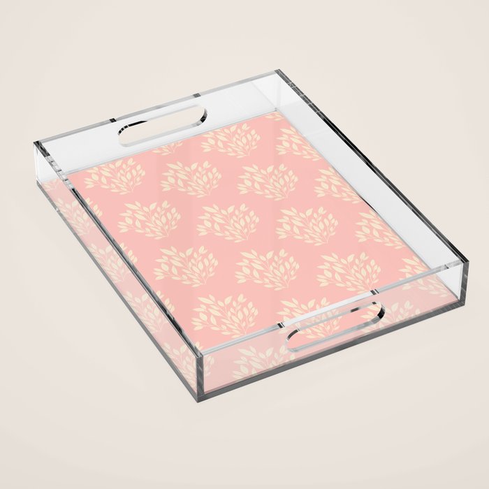Simple Block Print Pastel Pink and Off- White Pattern Acrylic Tray Gallery Image 1