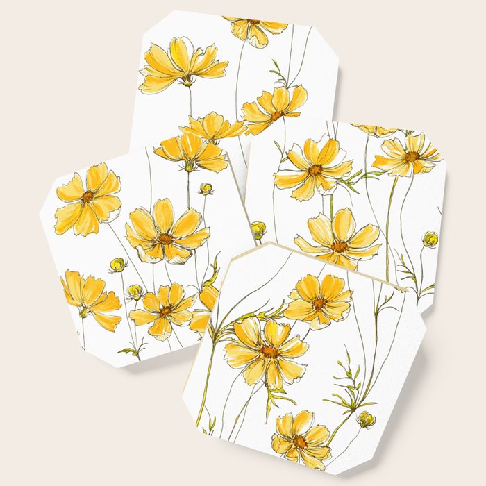Yellow Cosmos Flowers Coaster Gallery Image 1