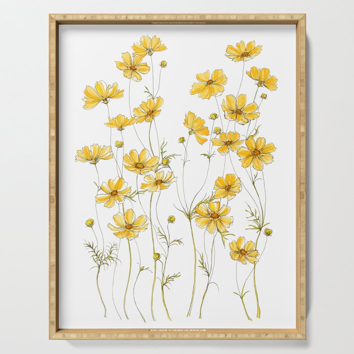 Yellow Cosmos Flowers Serving Tray Gallery Image 1