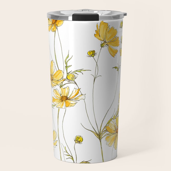Yellow Cosmos Flowers Travel Mug Gallery Image 1