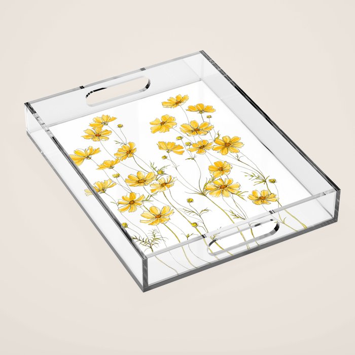 Yellow Cosmos Flowers Acrylic Tray Gallery Image 1
