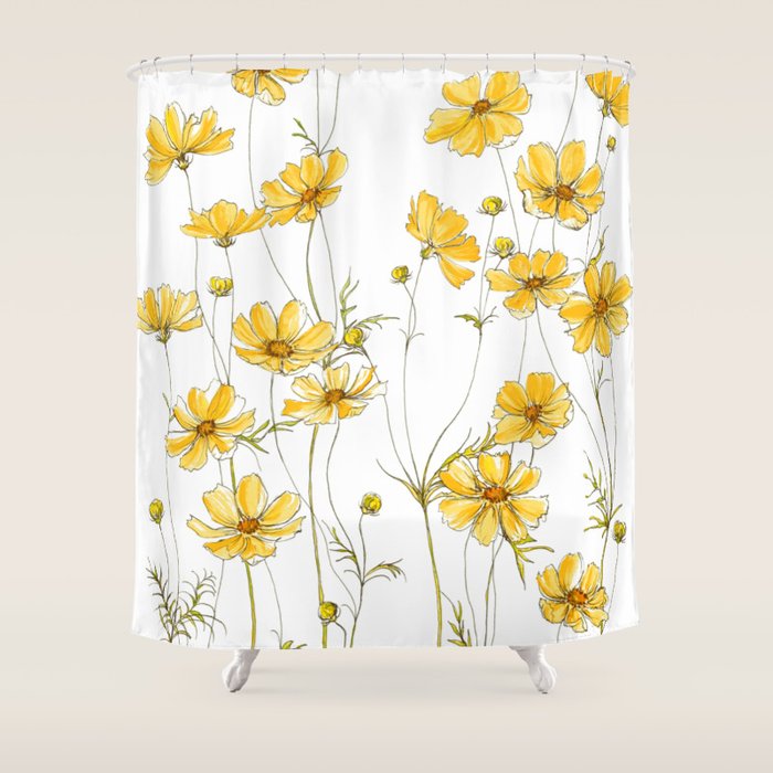 Yellow Cosmos Flowers Shower Curtain Gallery Image 1