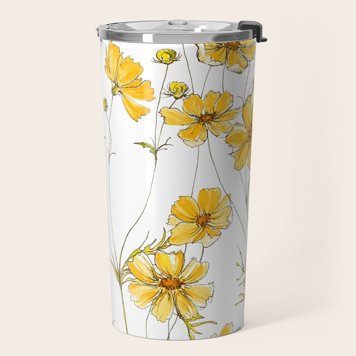 Yellow Cosmos Flowers Travel Mug Gallery Image 2