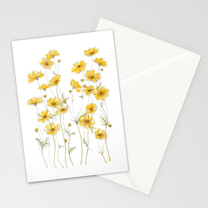 Yellow Cosmos Flowers Stationery Card Gallery Image 2