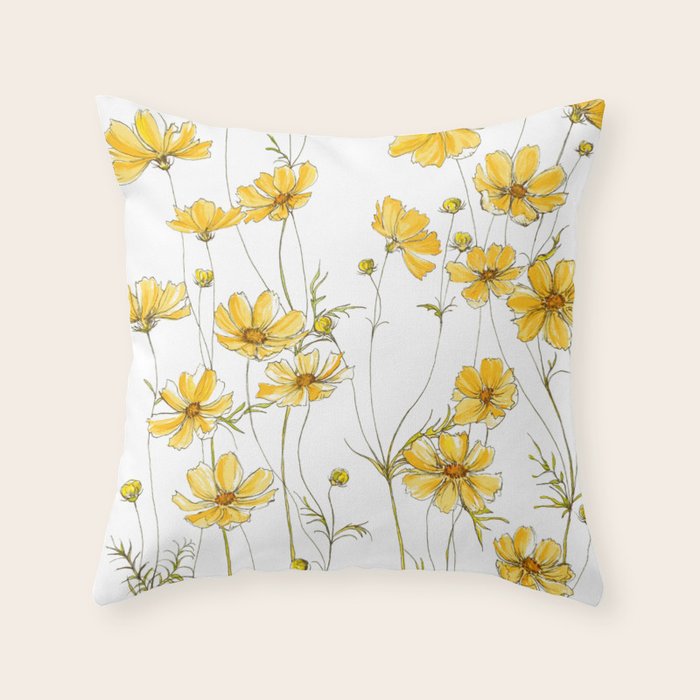 Yellow Cosmos Flowers Throw Pillow Gallery Image 6