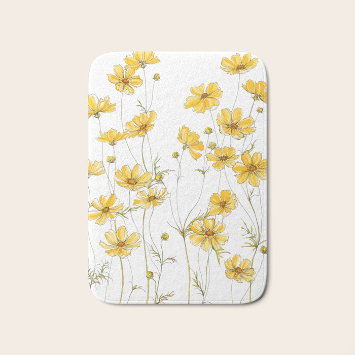 Yellow Cosmos Flowers Bath Mat Gallery Image 1