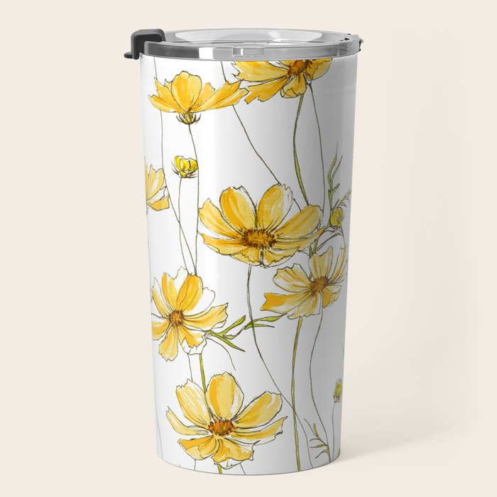 Yellow Cosmos Flowers Travel Mug Gallery Image 3