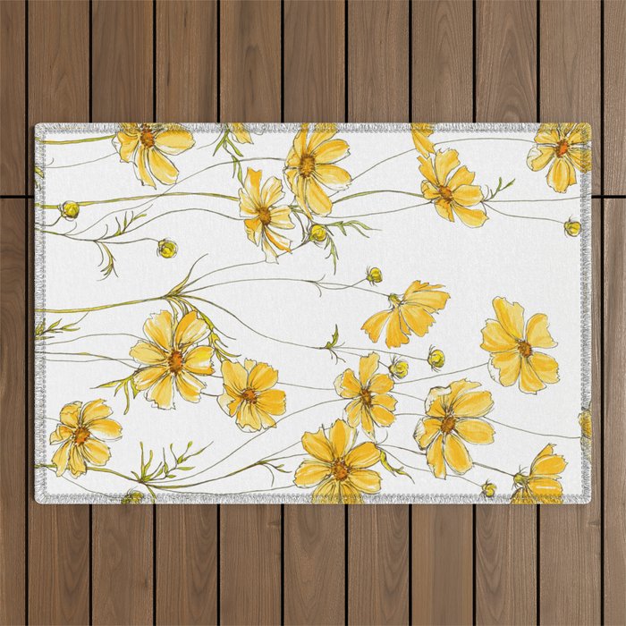 Yellow Cosmos Flowers Outdoor Rug Gallery Image 1