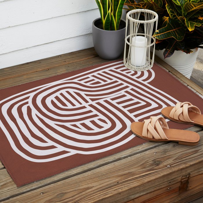 Line art Sculpt in umber 03 Outdoor Rug Gallery Image 2