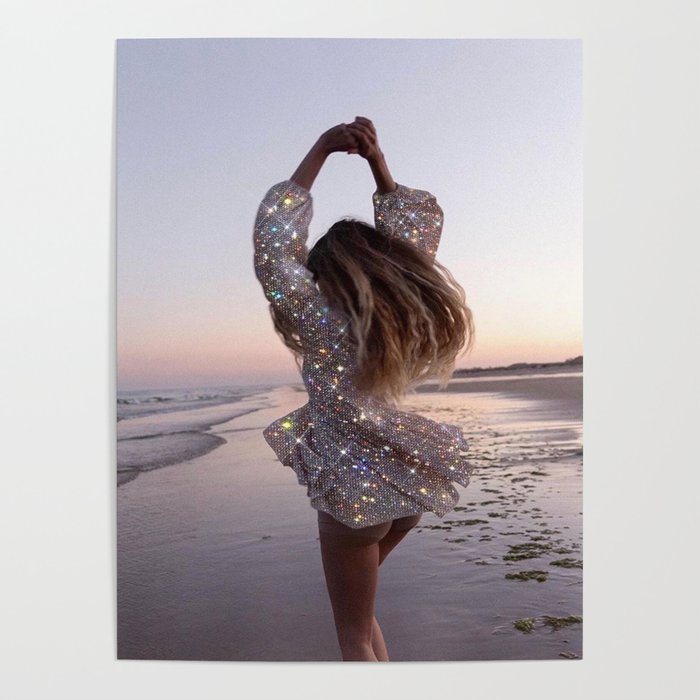 DANCING ON THE BEACH | dance | sunset | summer | dress | glitter | bling |  collage | vibe | happy  Poster Gallery Image 4