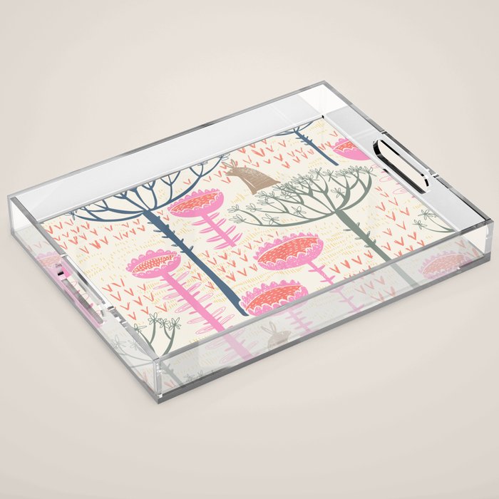 Block print scandinavian meadow Acrylic Tray Gallery Image 1