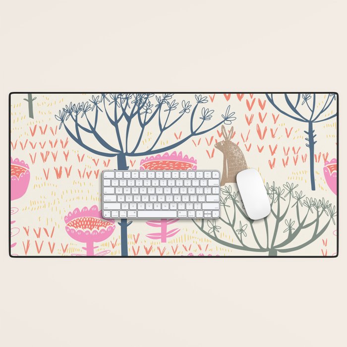 Block print scandinavian meadow Desk Mat Gallery Image 1