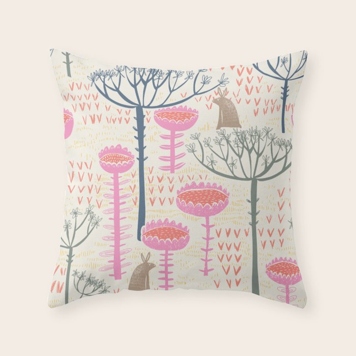 Block print scandinavian meadow Throw Pillow Gallery Image 1