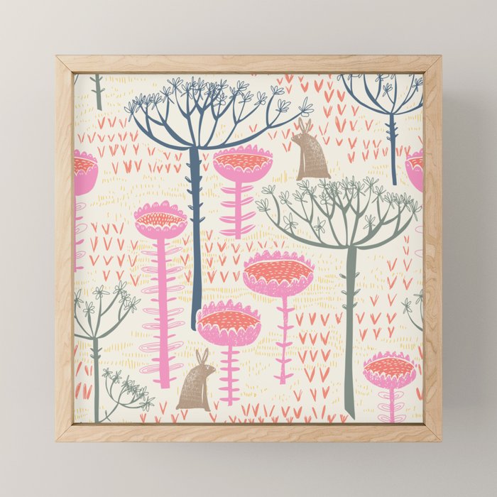Block print scandinavian meadow Mini Art Print Gallery Image 1