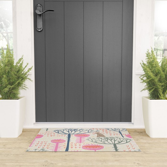 Block print scandinavian meadow Welcome Mat Gallery Image 3
